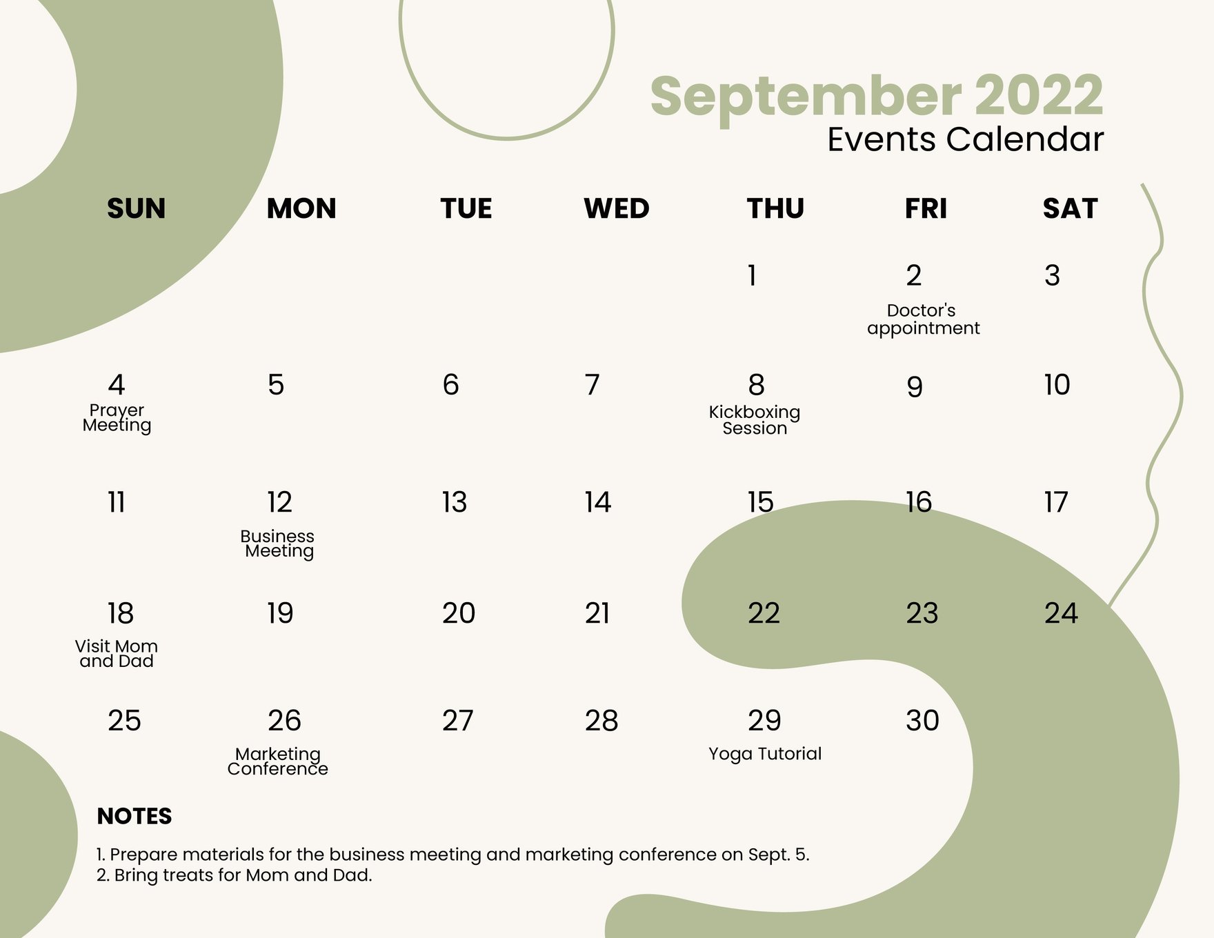 Cute September 2022 Calendar Template