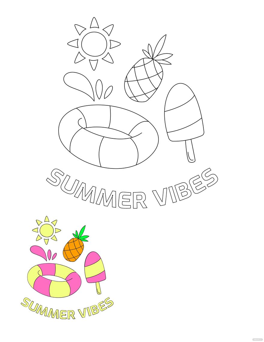 Summer Vibes Coloring Page in PDF, JPG