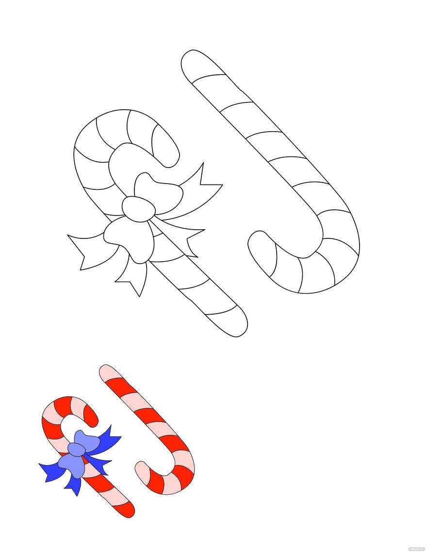 Free candy cane coloring page in PDF, JPG