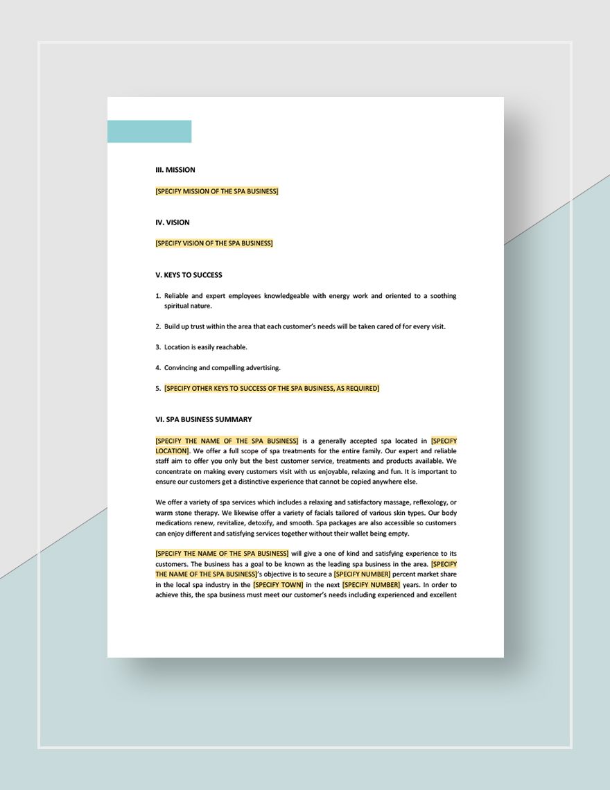 Spa Business Plan Template in Word Pages Google Docs Download