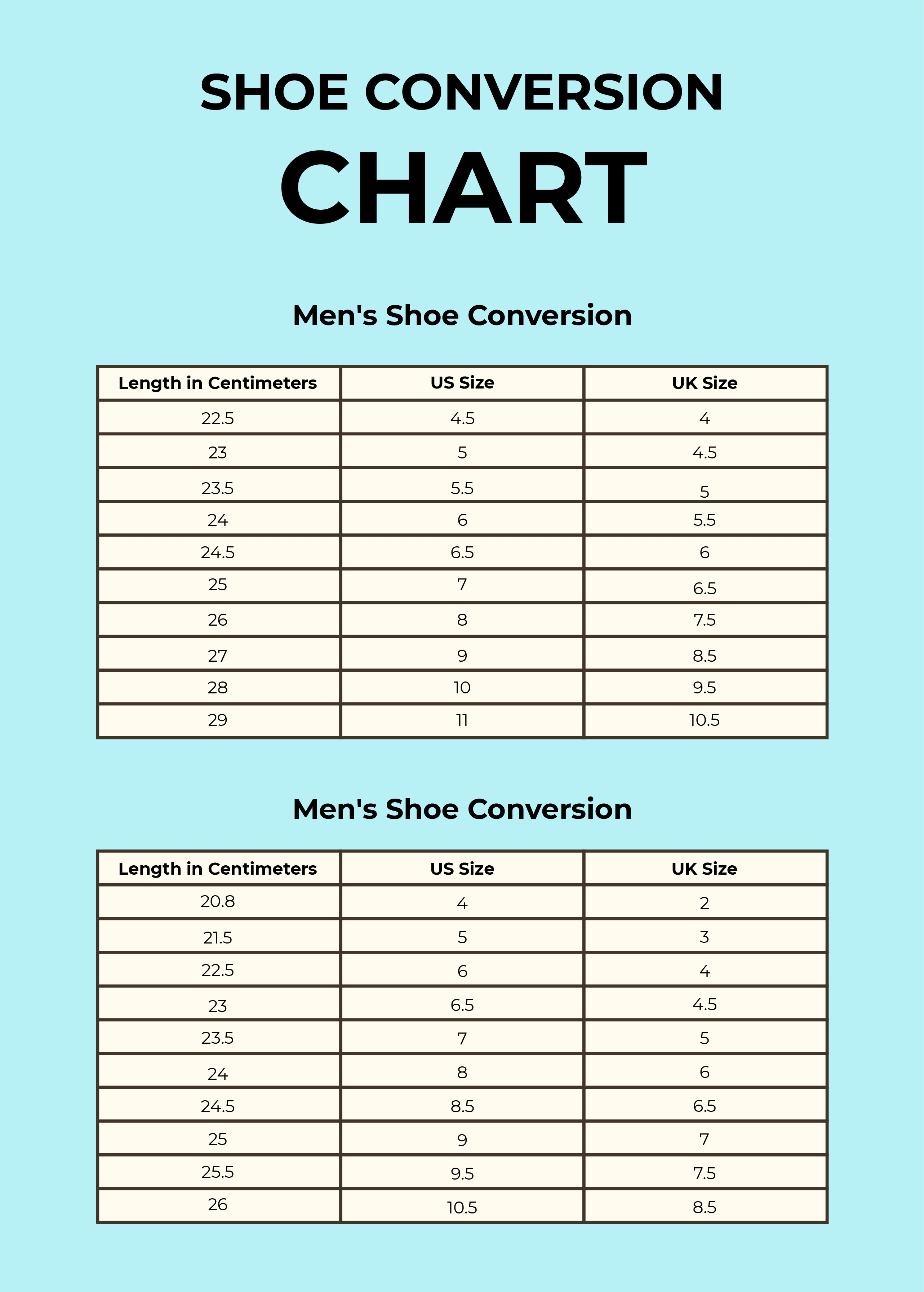 Men's & Women's Designer Shoe Size Conversion Chart – Turnabout Luxury  Resale