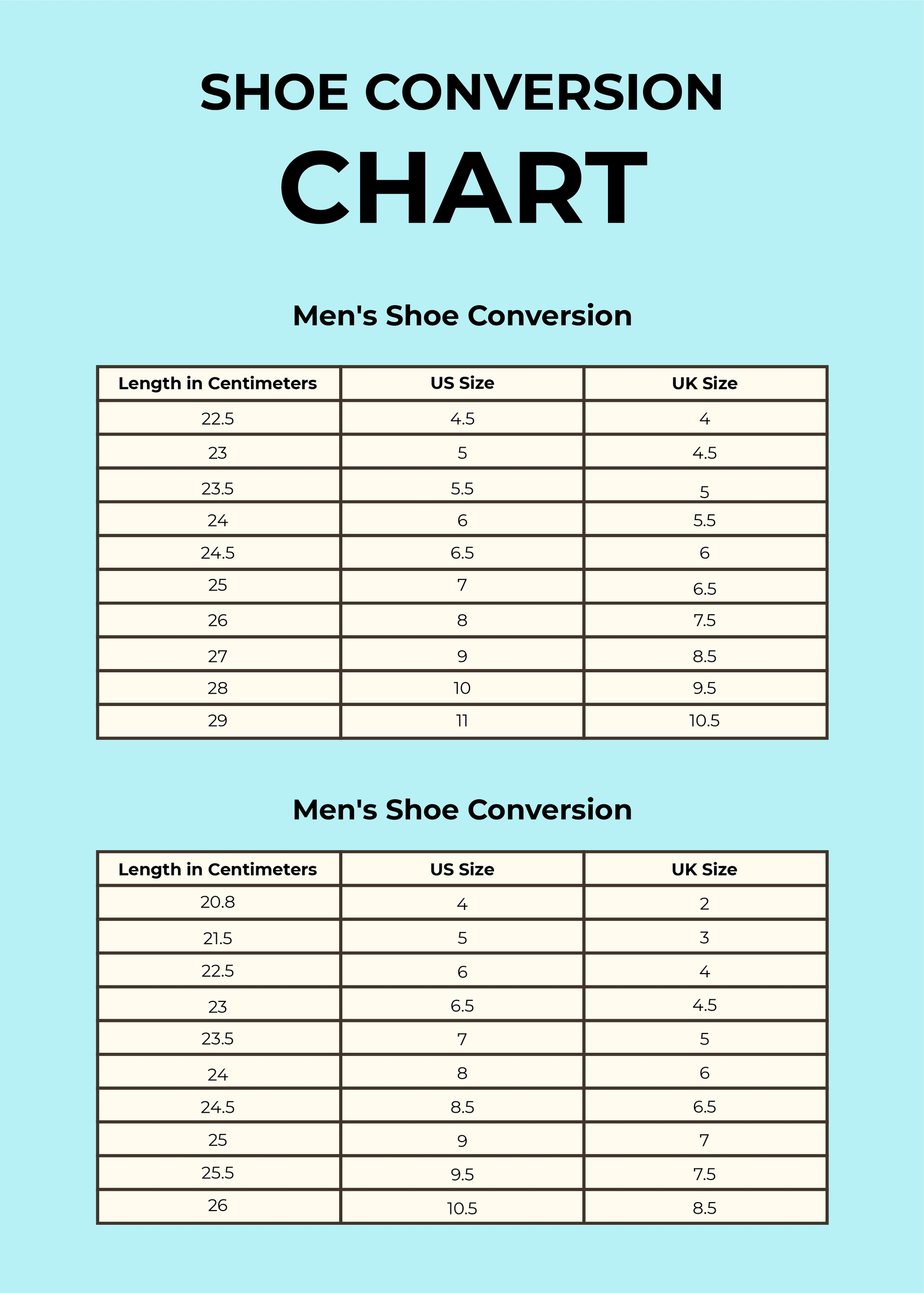 Shoe Conversion Chart in Illustrator, Word, PSD, PDF - Download | Template.net