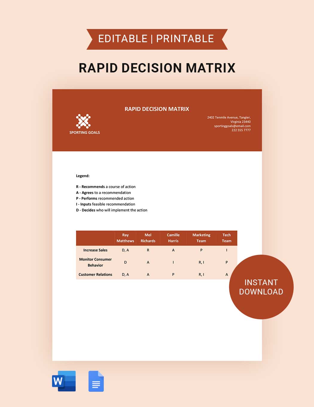 Rapid Decision Matrix Template in Word, Google Docs