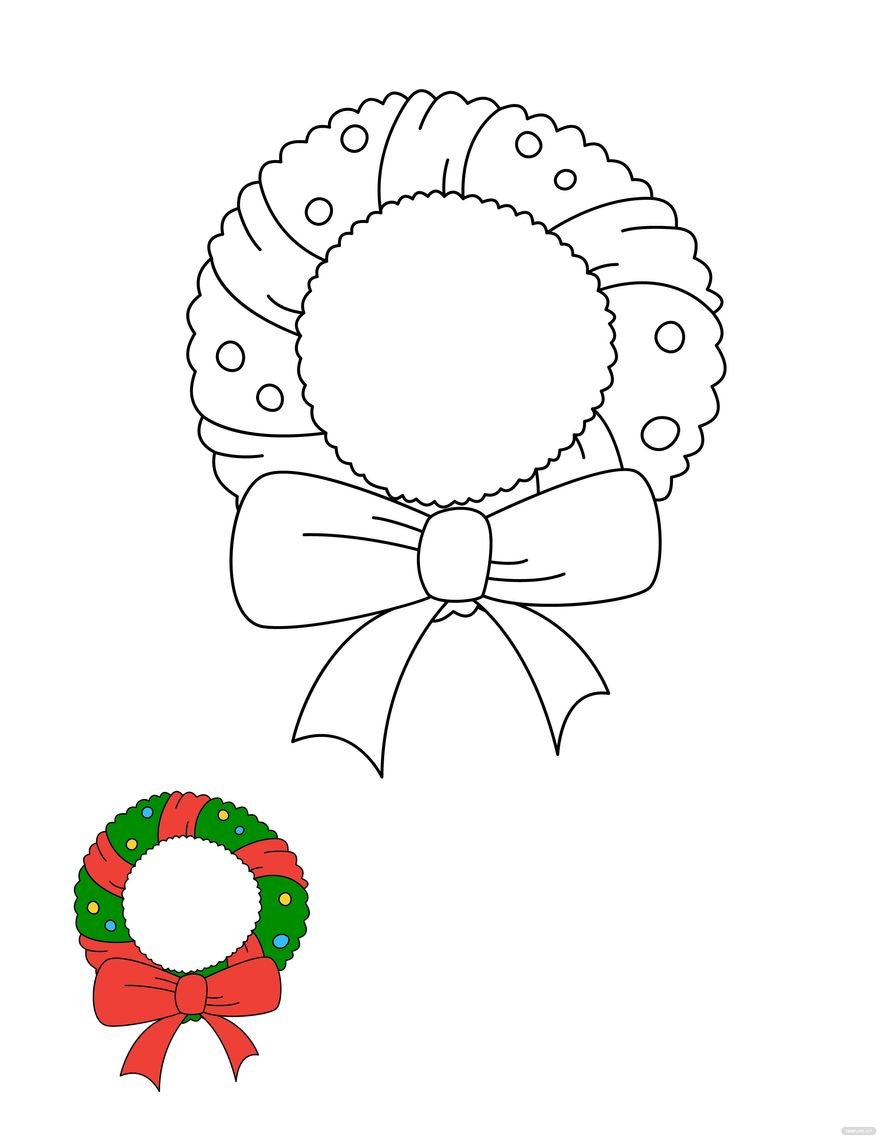 Free Christmas Wreath Coloring Page in PDF, JPG