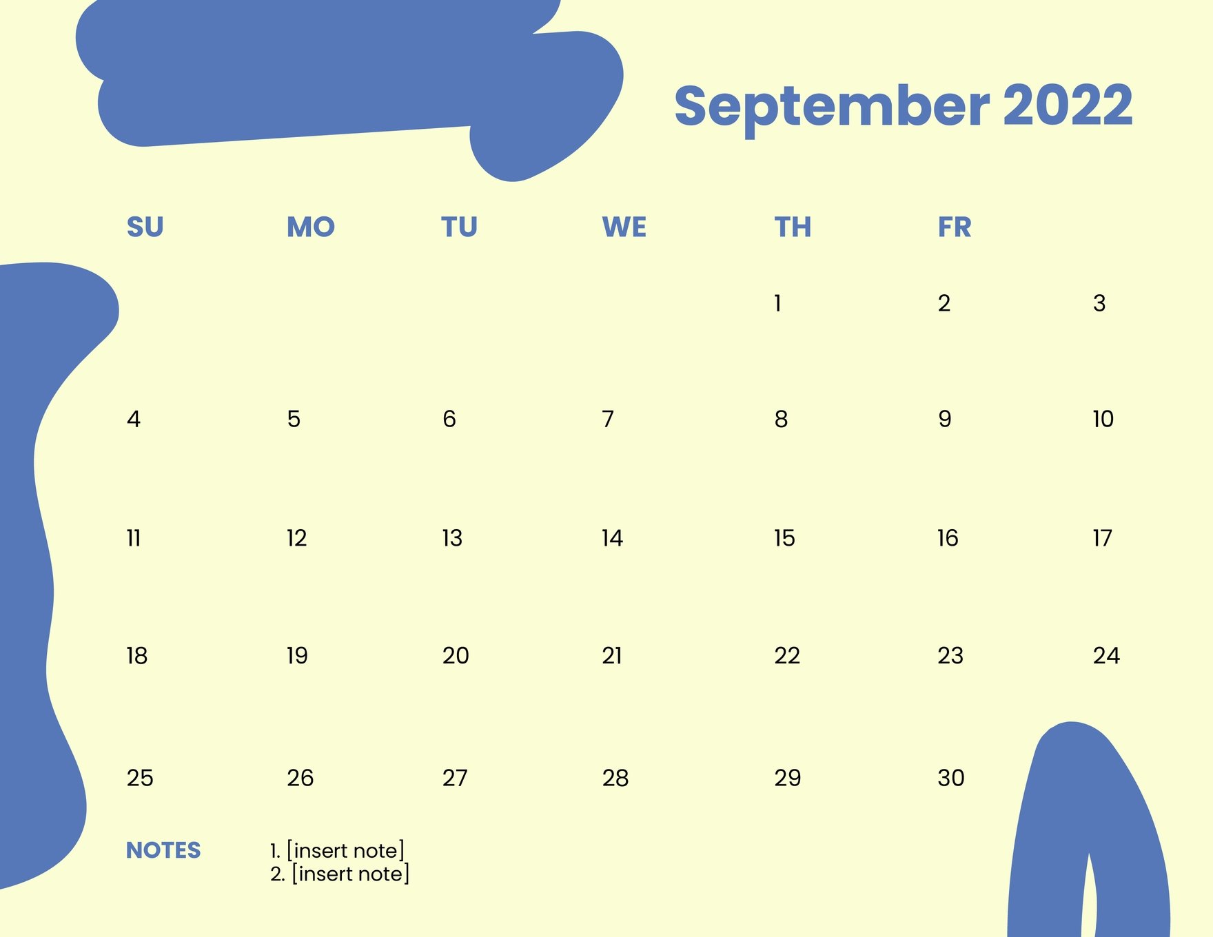 Free Blank September 2022 Calendar Template