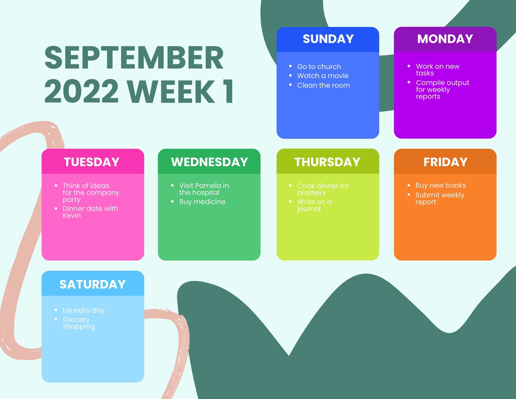Weekly September 2022 Calendar