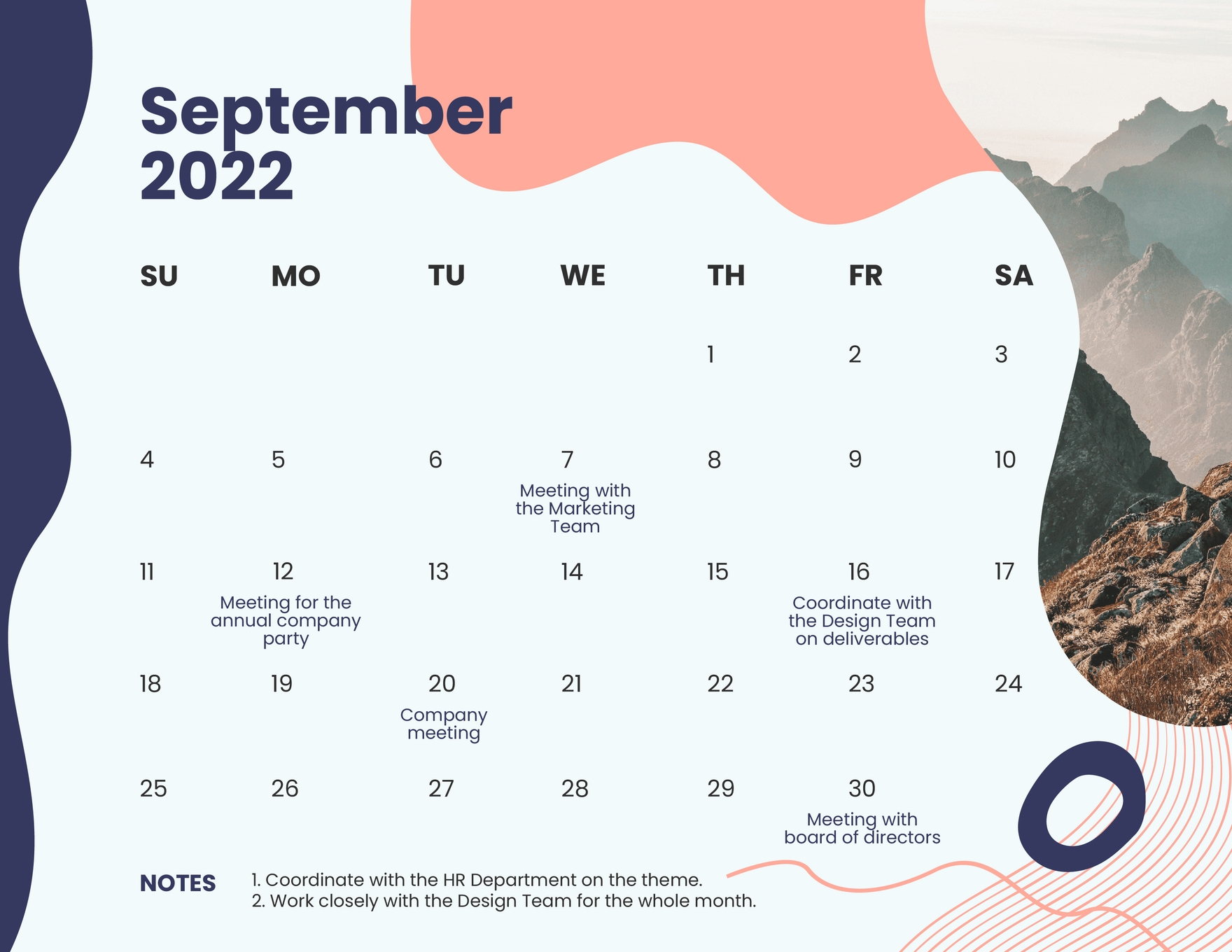 September 2022 Photo Calendar Template in Word, Illustrator, PSD