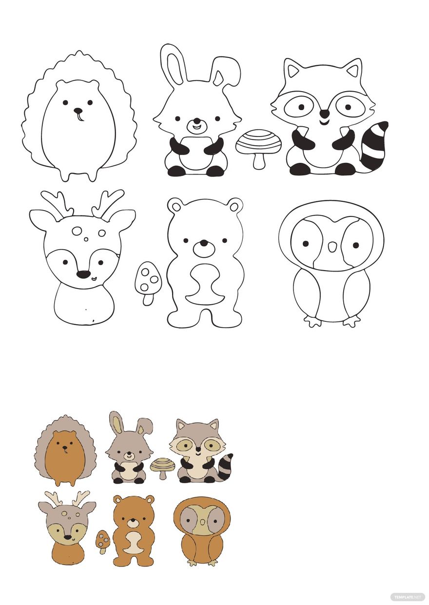 Woodland Animals Coloring Pages Template