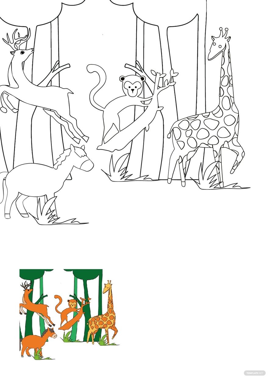 Cartoon Animal Coloring Pages In PDF Download Template