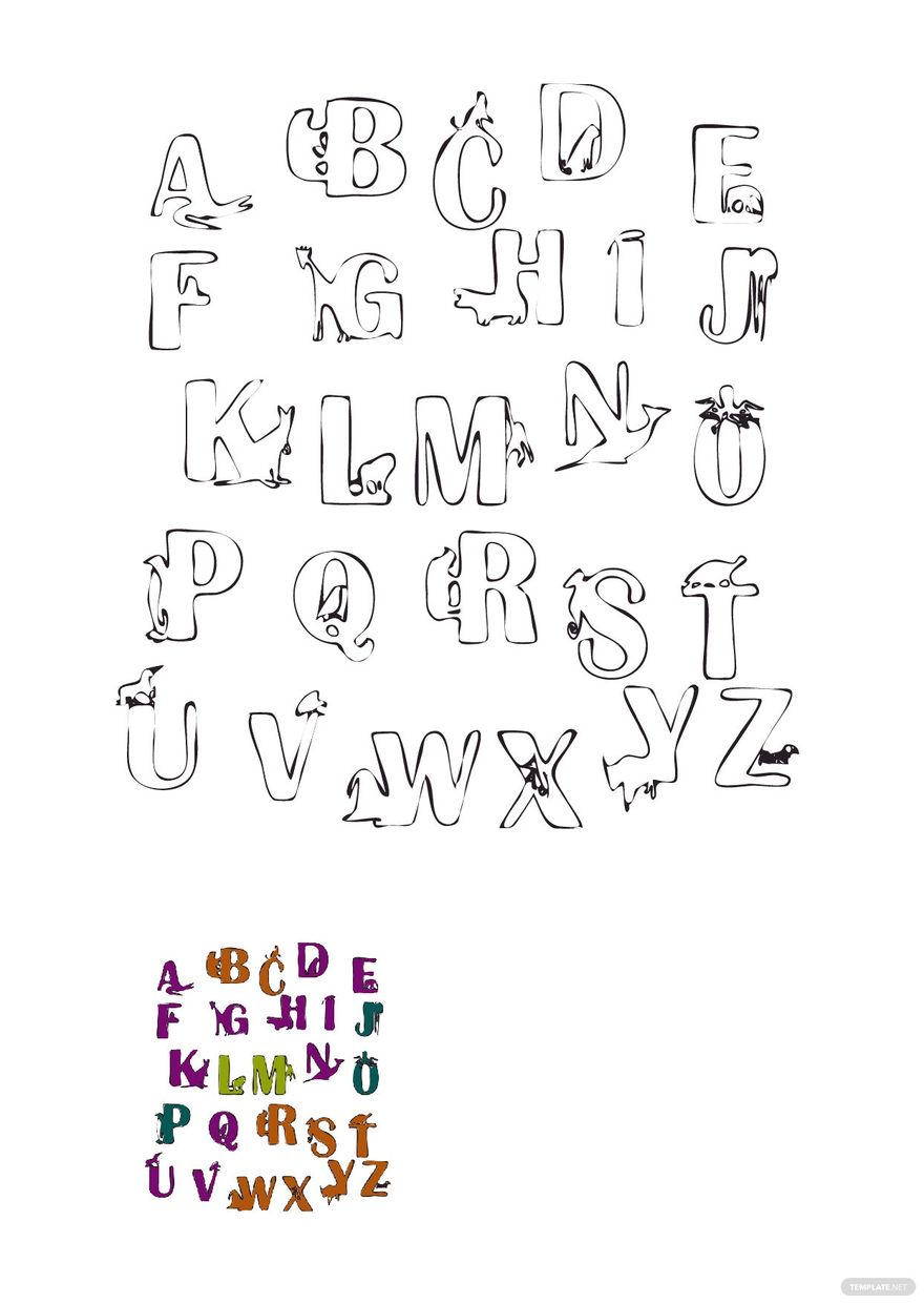 Animal Alphabet Coloring Pages Template