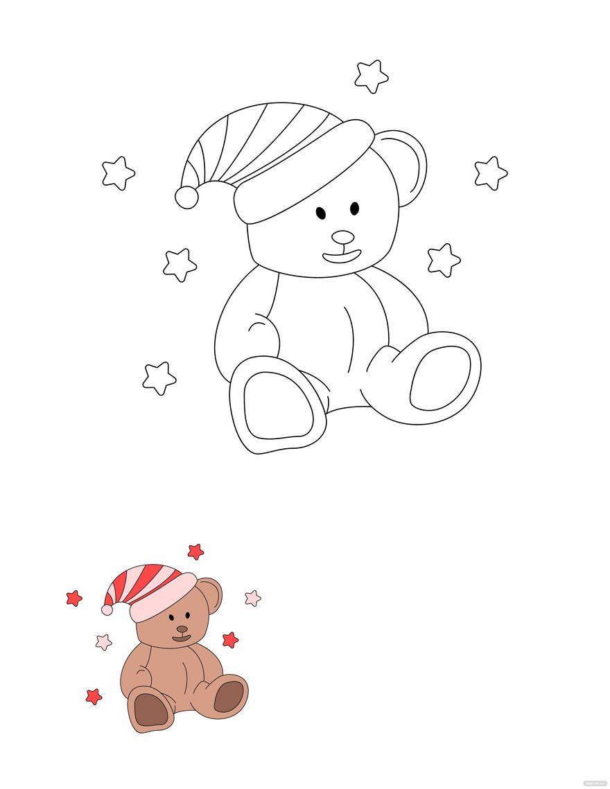 Christmas Bear Coloring Page Template