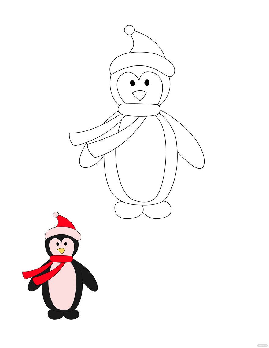 Christmas Penguin Coloring Page Template