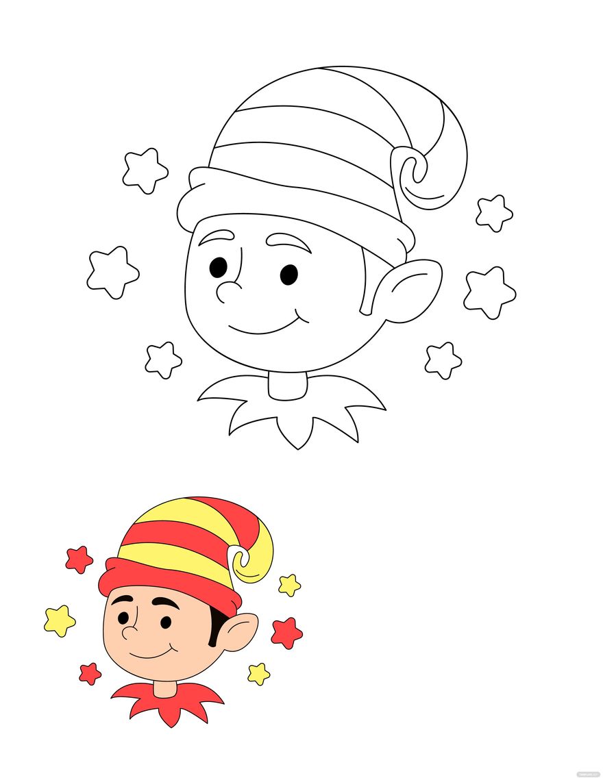 Christmas Elves Coloring Page Template