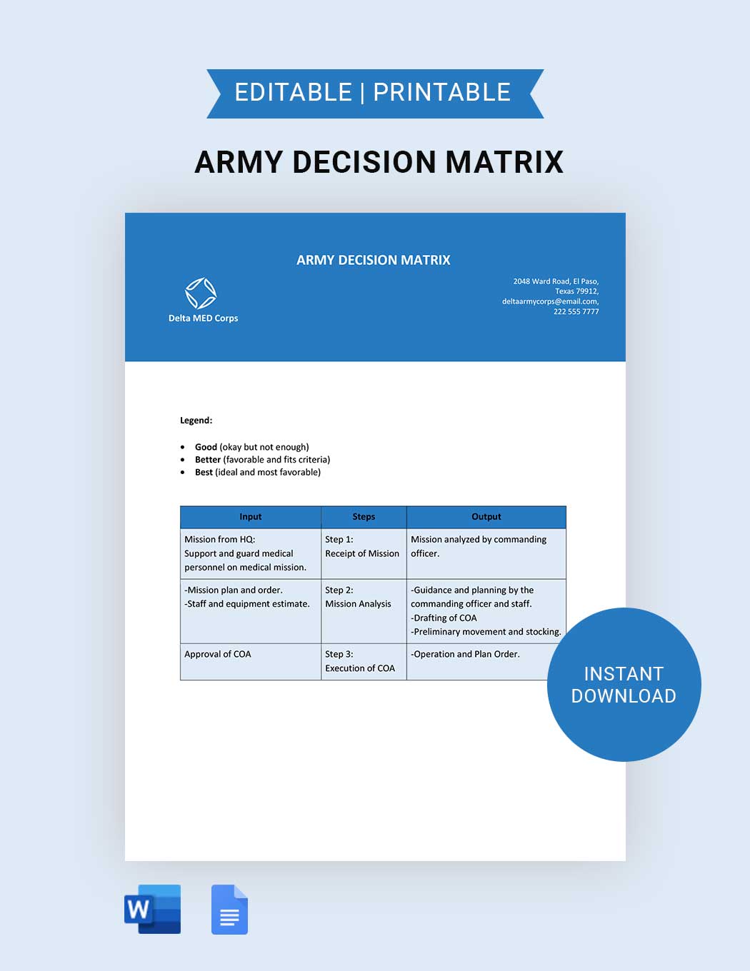 Free Army Decision Matrix Template
