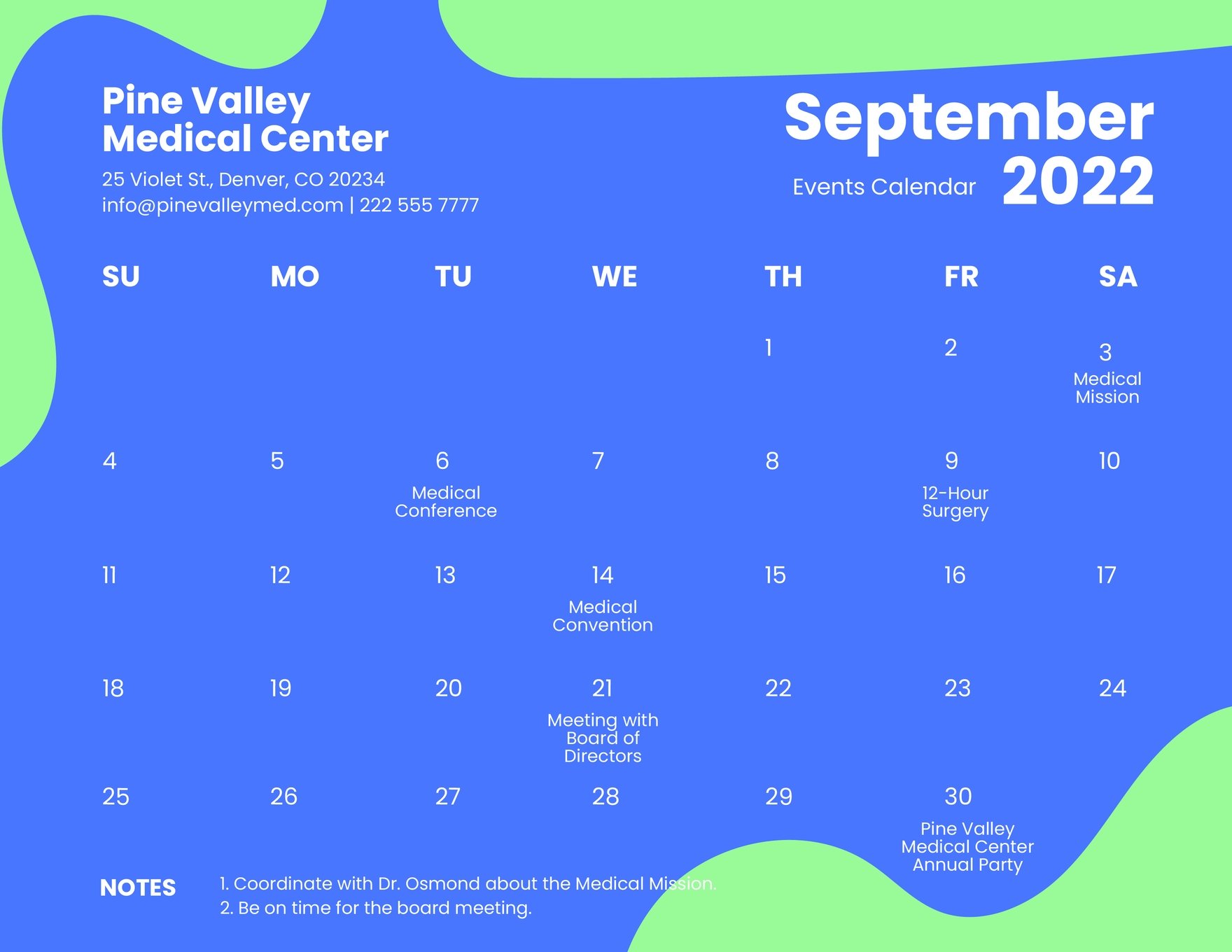Blue September 2022 Calendar Template