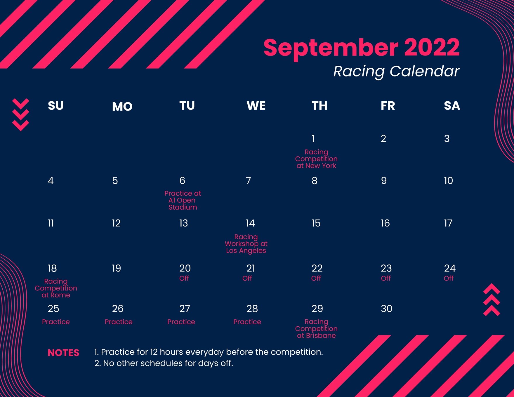 Racing September 2022 Calendar Template in Word, Illustrator, PSD