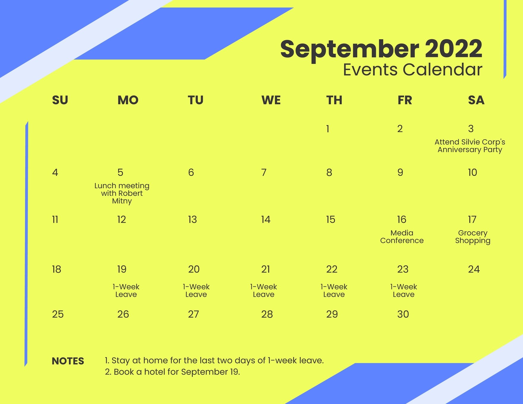 Simple September 2022 Calendar Template