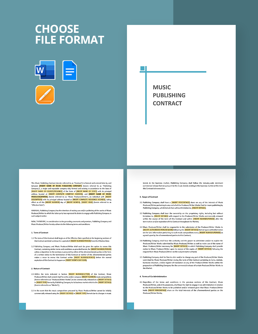 Music Publishing Contract Template in Google Docs Pages Word