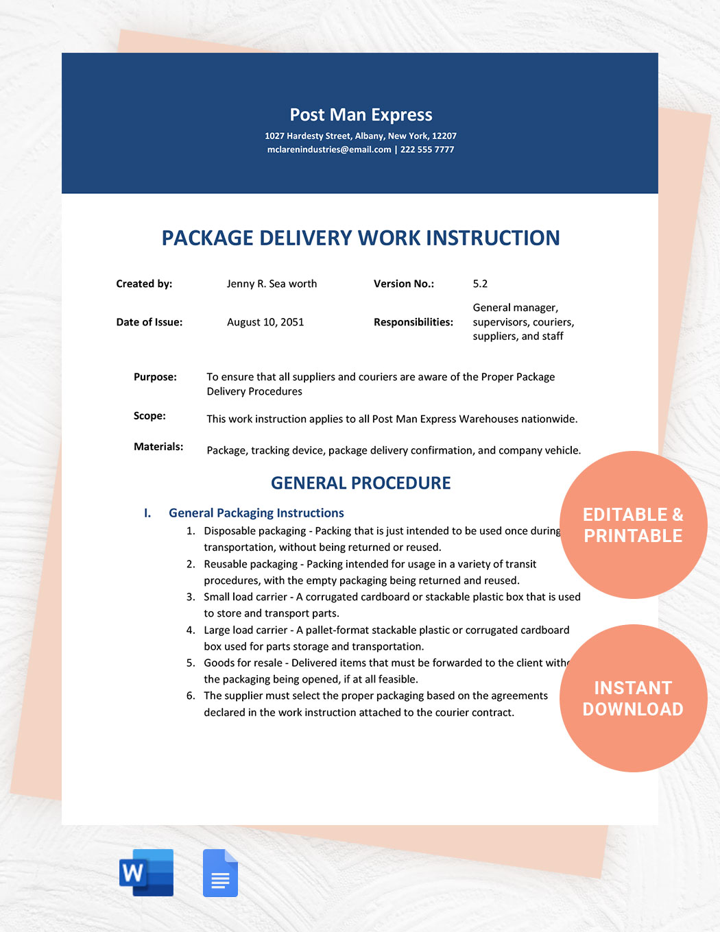 Free Standard Work Instruction Template Download In Word Google Docs 