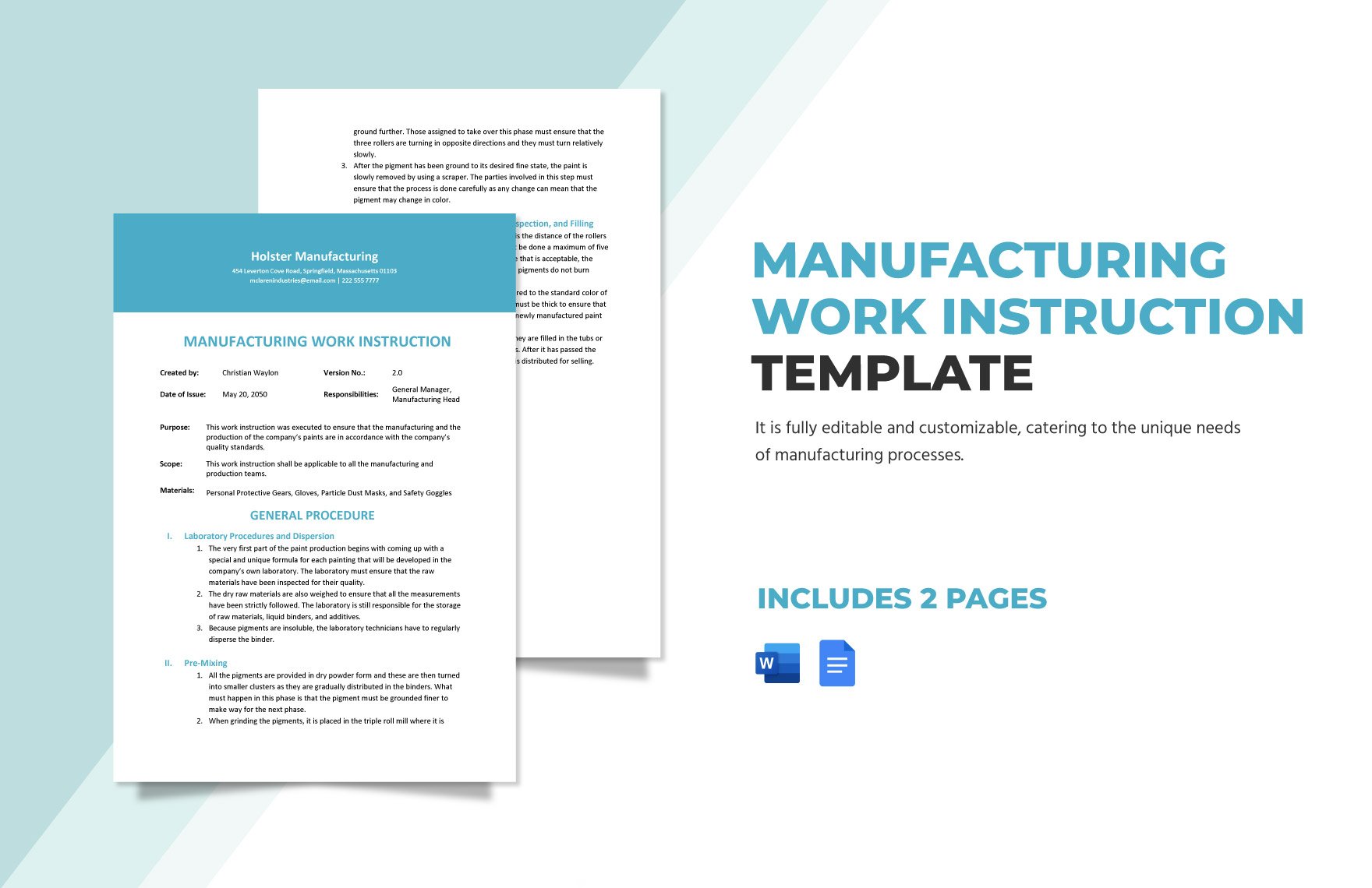 Free Manufacturing Work Instruction Template in Word, Google Docs