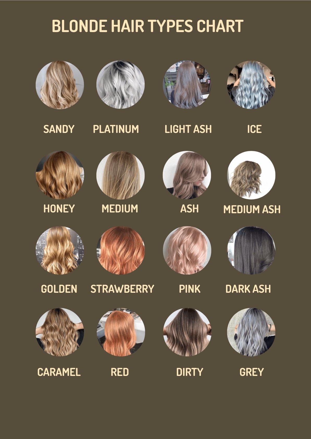 Blonde Hair Types Chart - Illustrator, PDF 