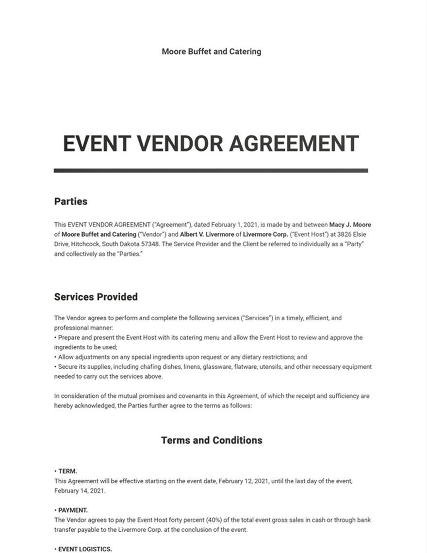 Event Vendor Agreement Template