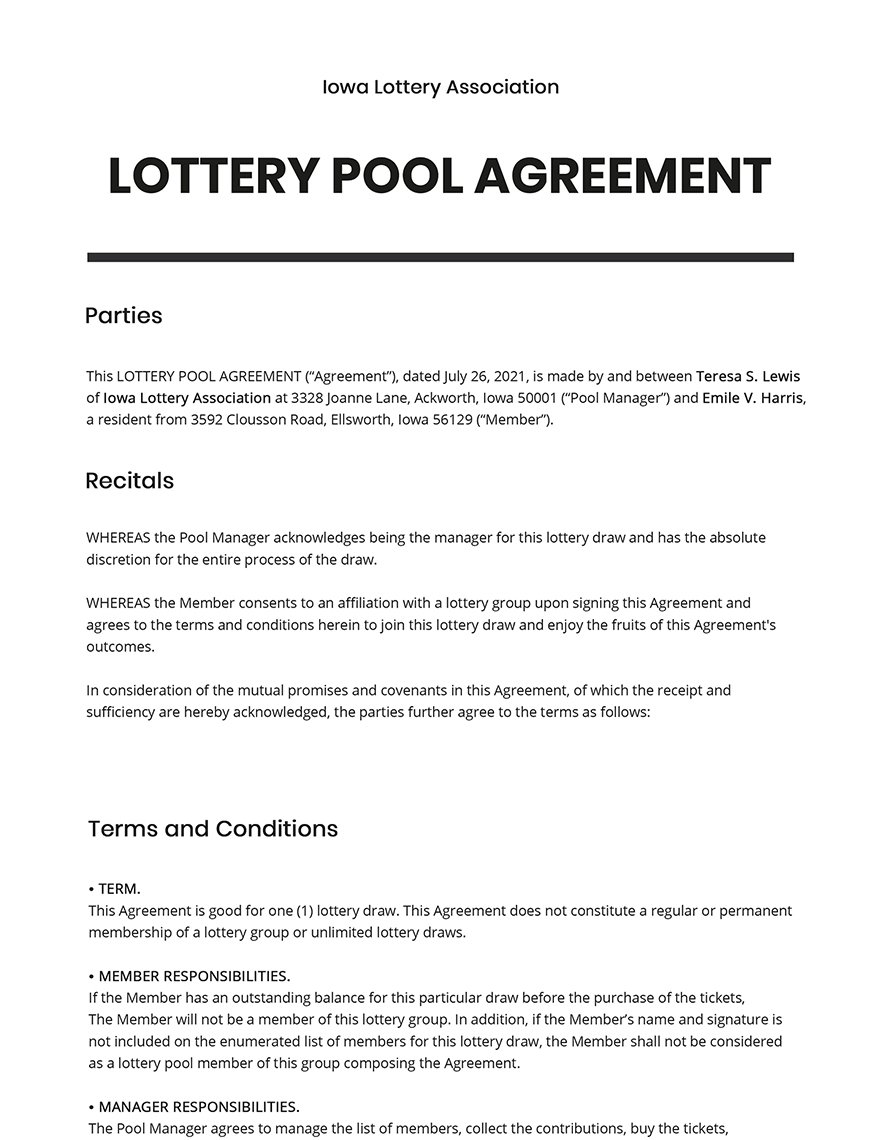 Lottery Pool Agreement Template Google Docs, Word, Apple Pages