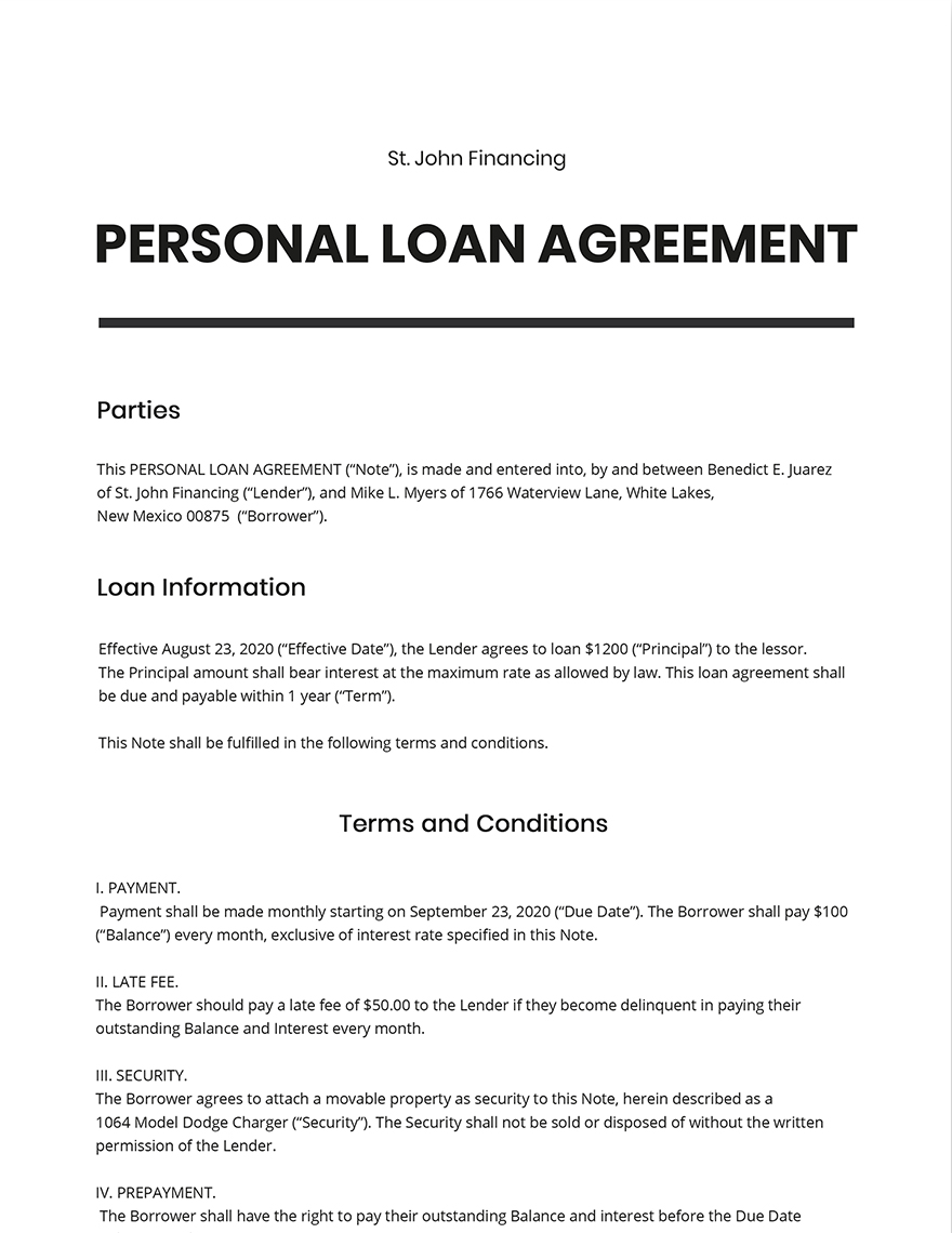 Car Loan Agreement Form Template Google Docs Word Apple Pages 