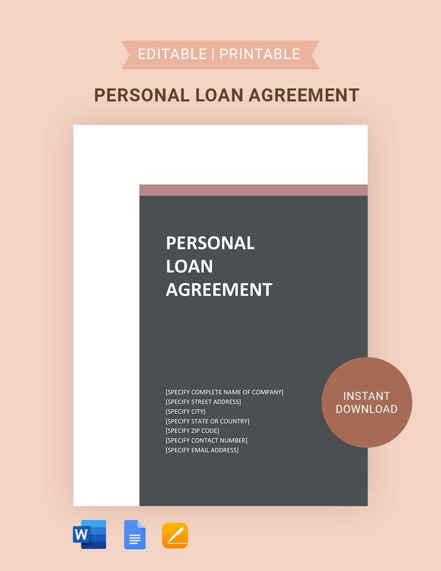 Personal Loan Agreement Template Google Docs Word Apple Pages