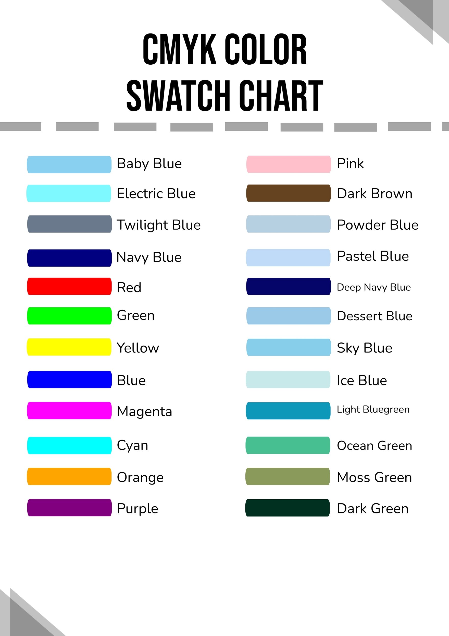 CMYK Color Swatch Chart Template