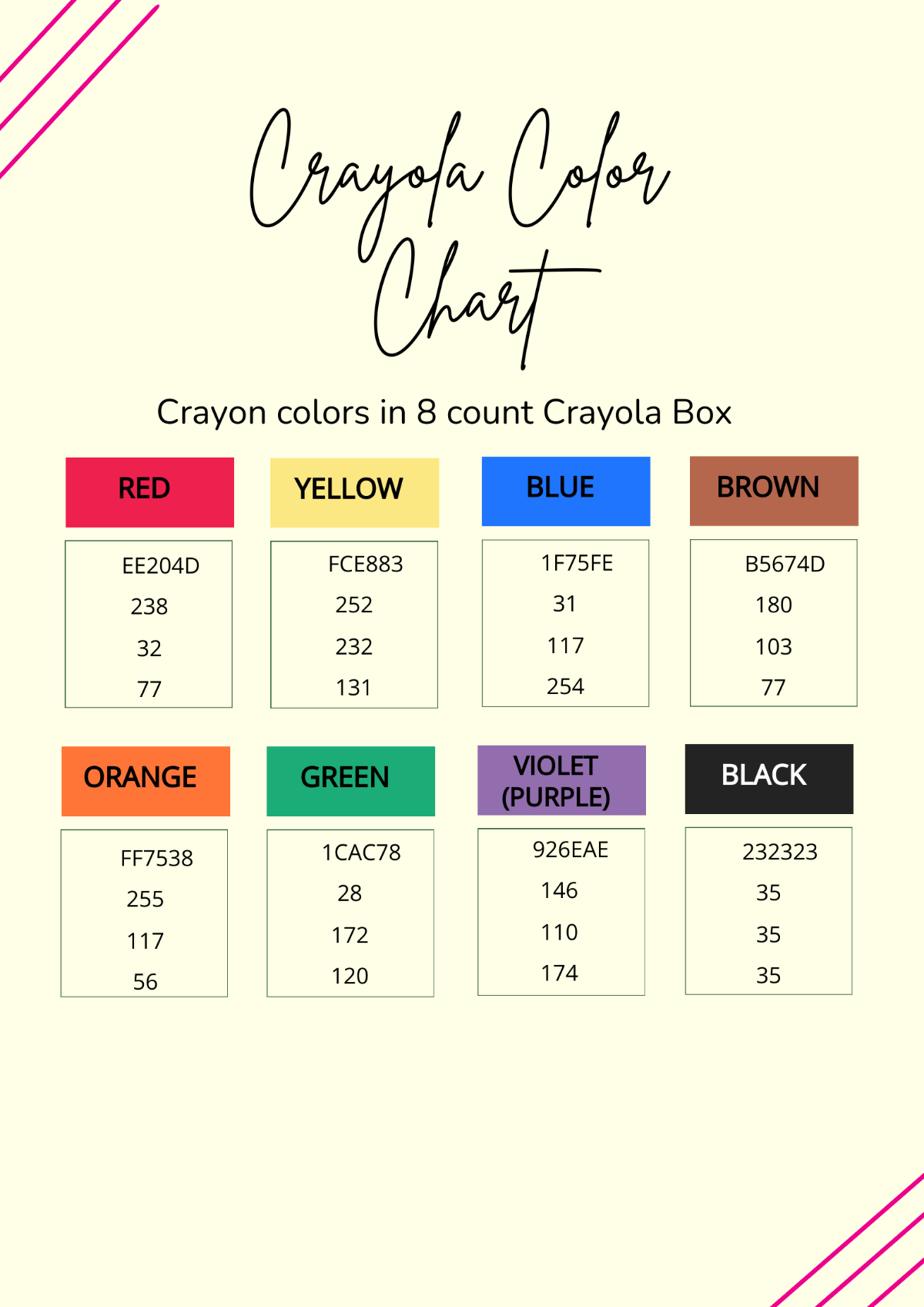 Crayola Color Chart Template