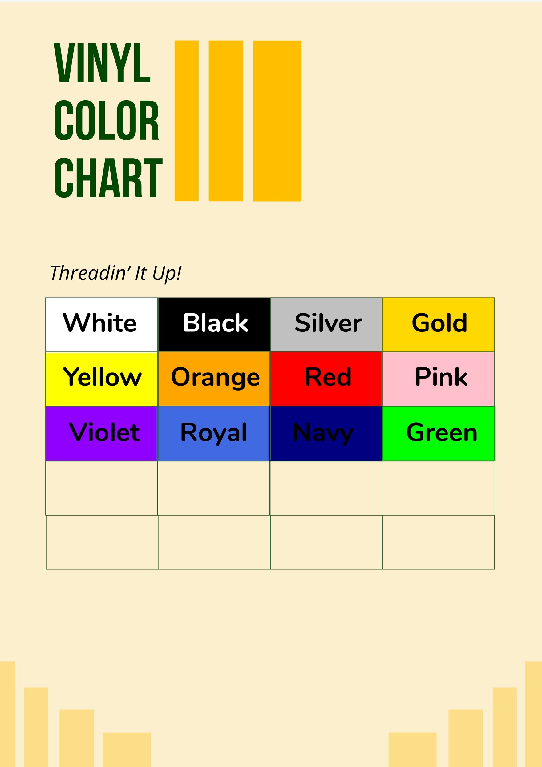 Vinyl color chart