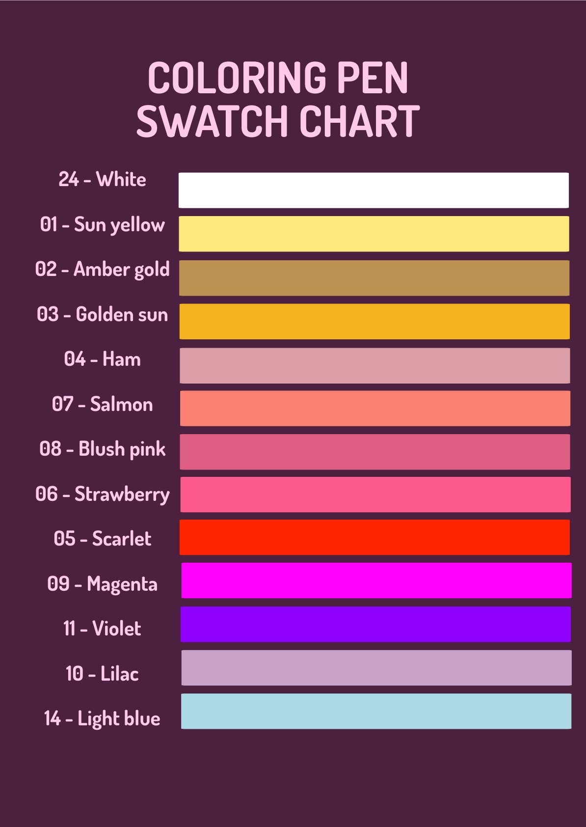 Coloring Pen Swatch Chart