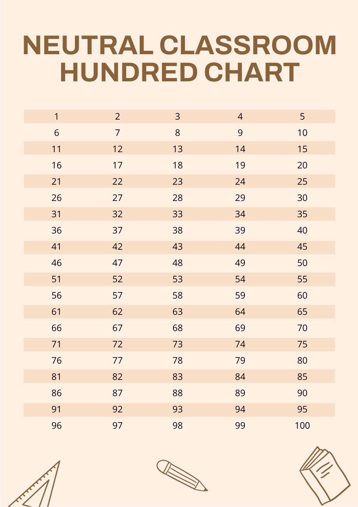 Neutral Classroom Hundred Chart