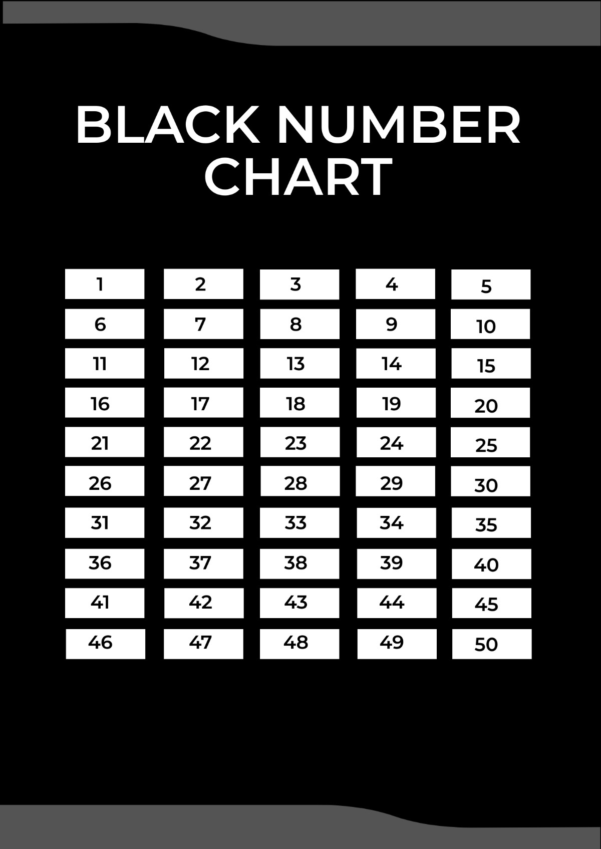 Black Number Chart Template