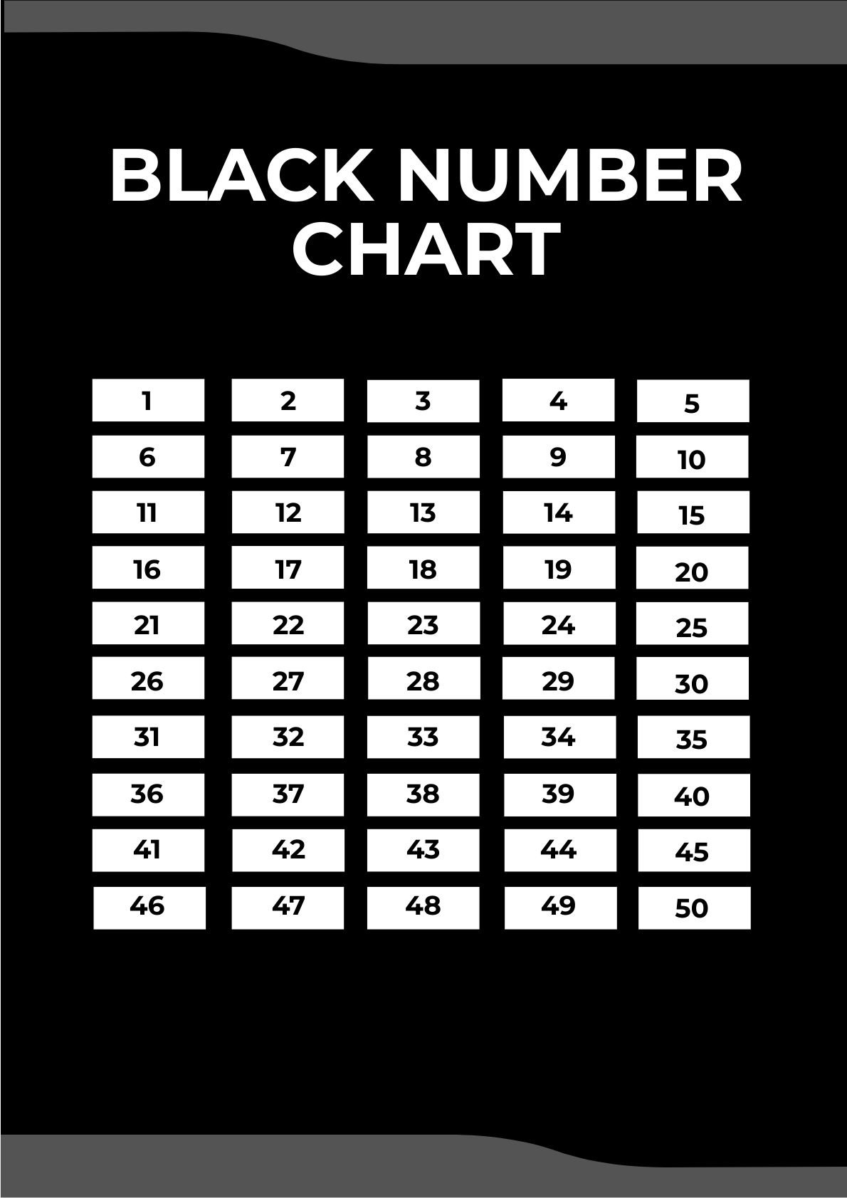 Black Number Chart in PDF, Illustrator