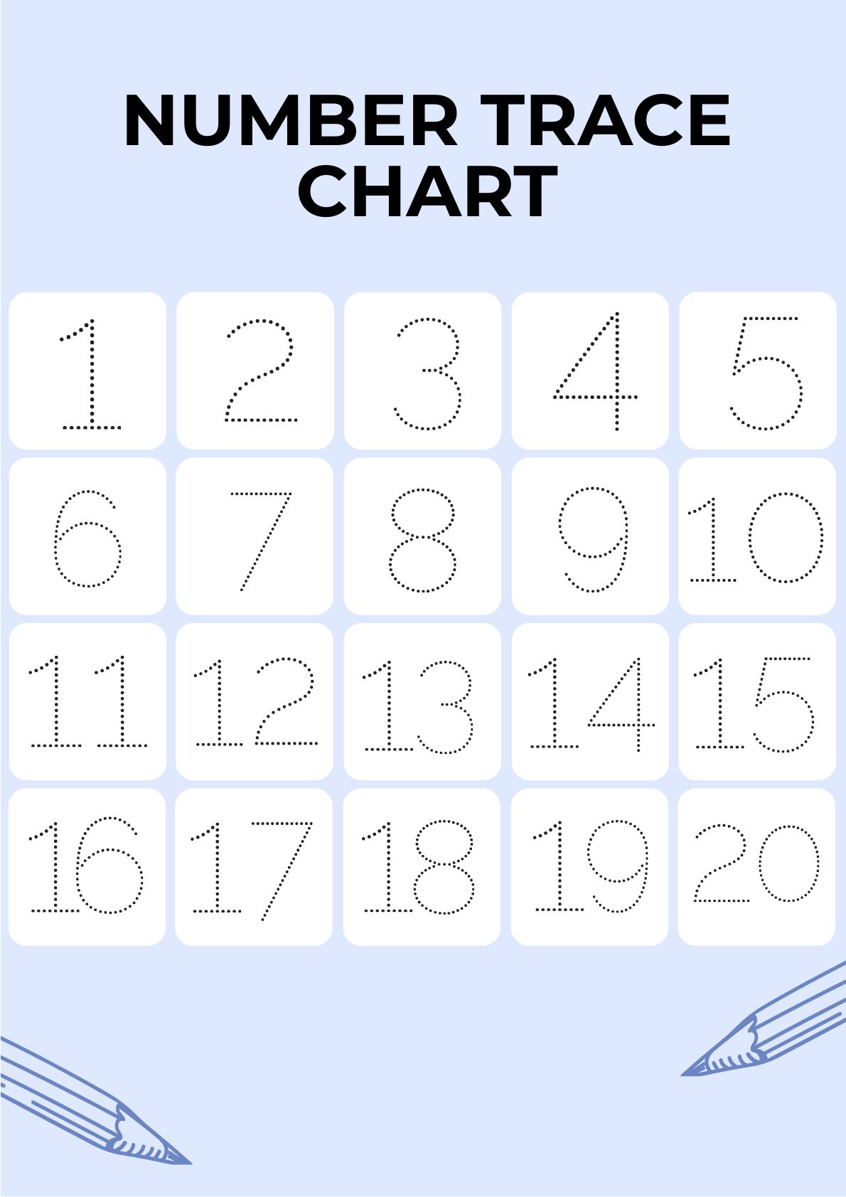 Number Trace Chart in PDF, Illustrator
