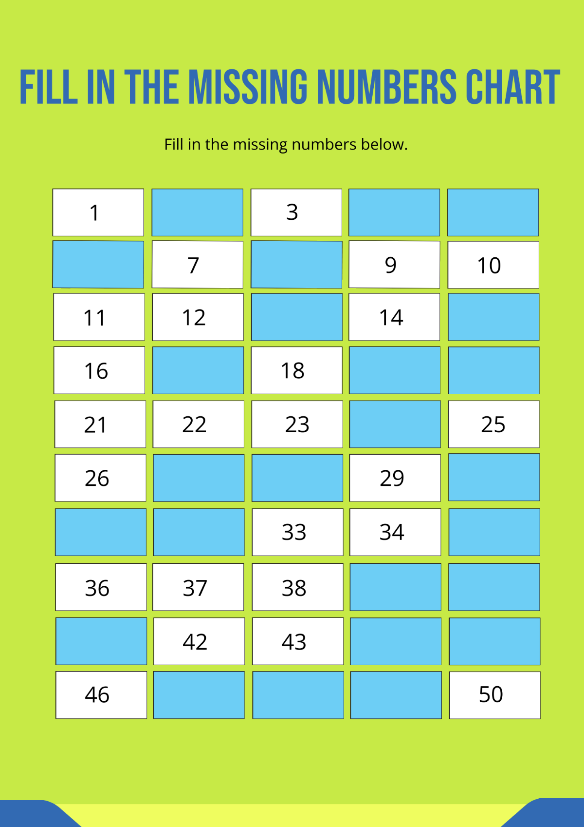 Fill In The Missing Numbers Chart Template
