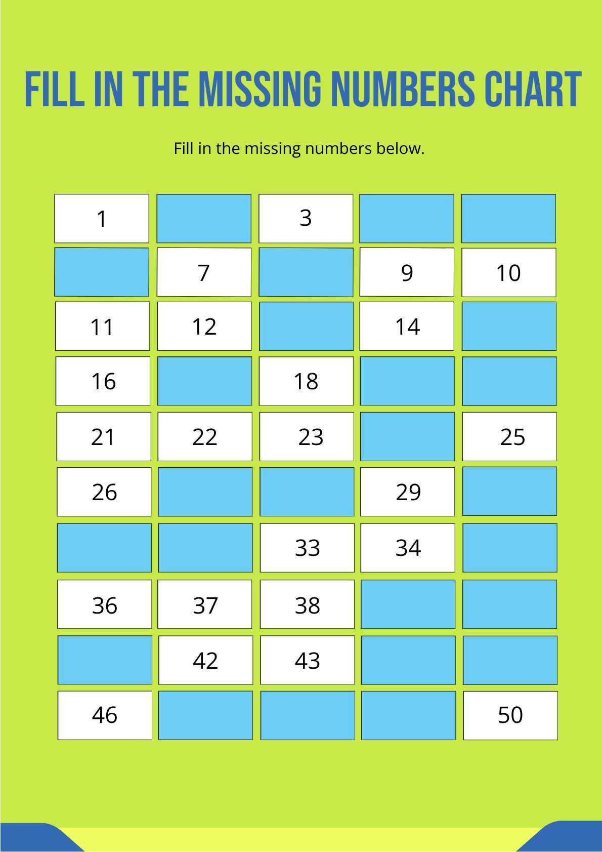 Fill In The Missing Numbers Chart in PDF, Illustrator