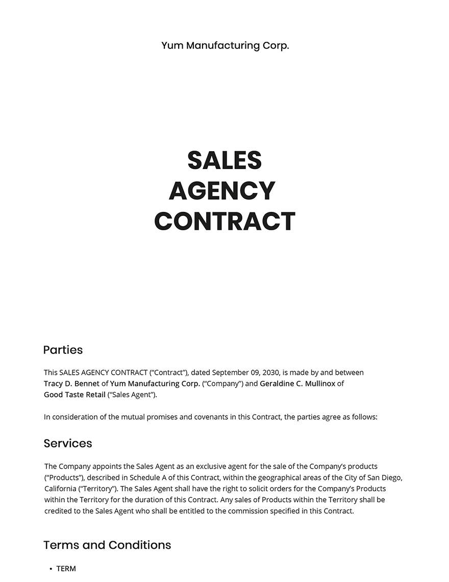 Sales Agency Contract Template