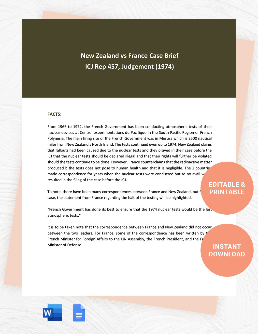 Student Case Brief Template in Word, Google Docs