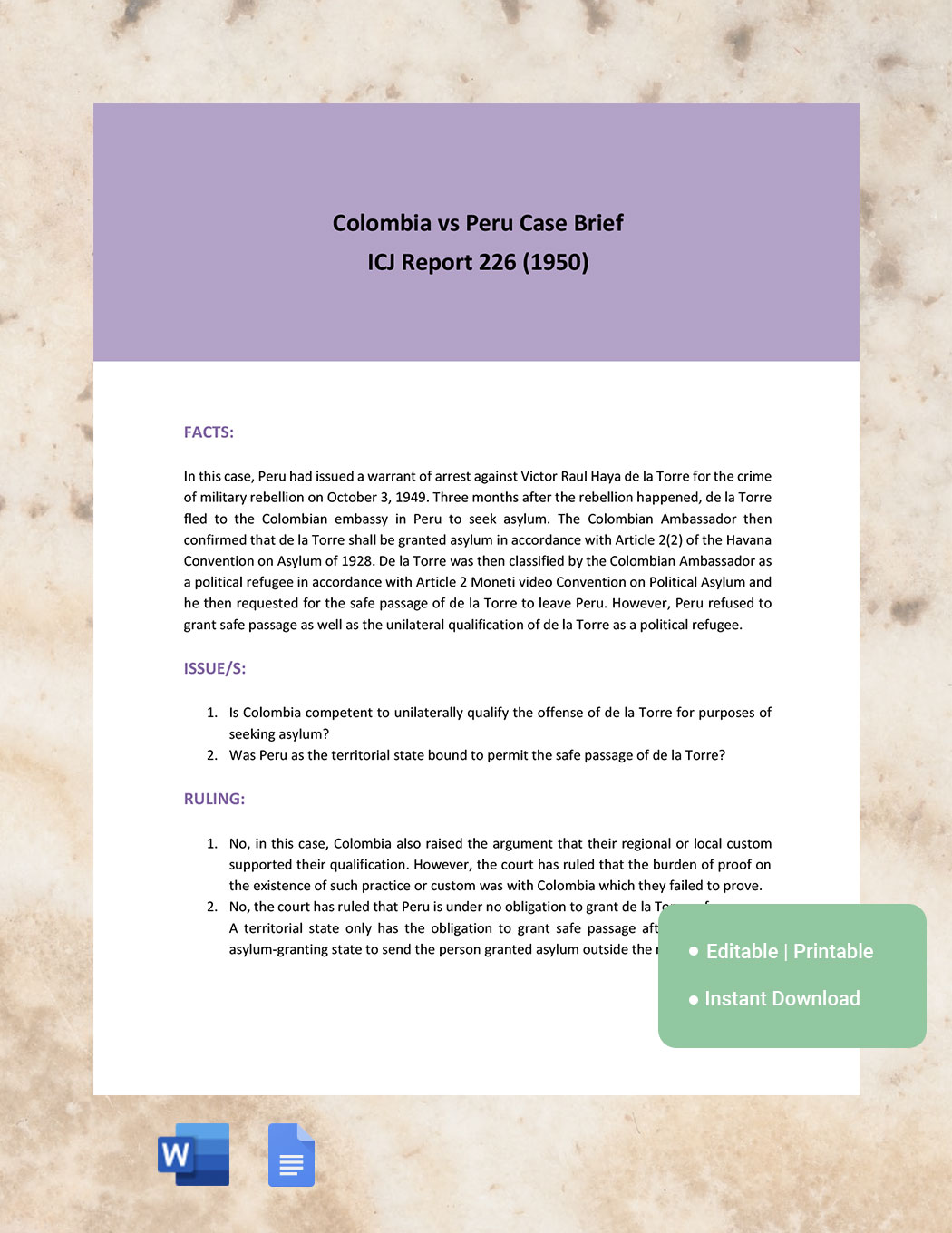 Case Brief Outline Template