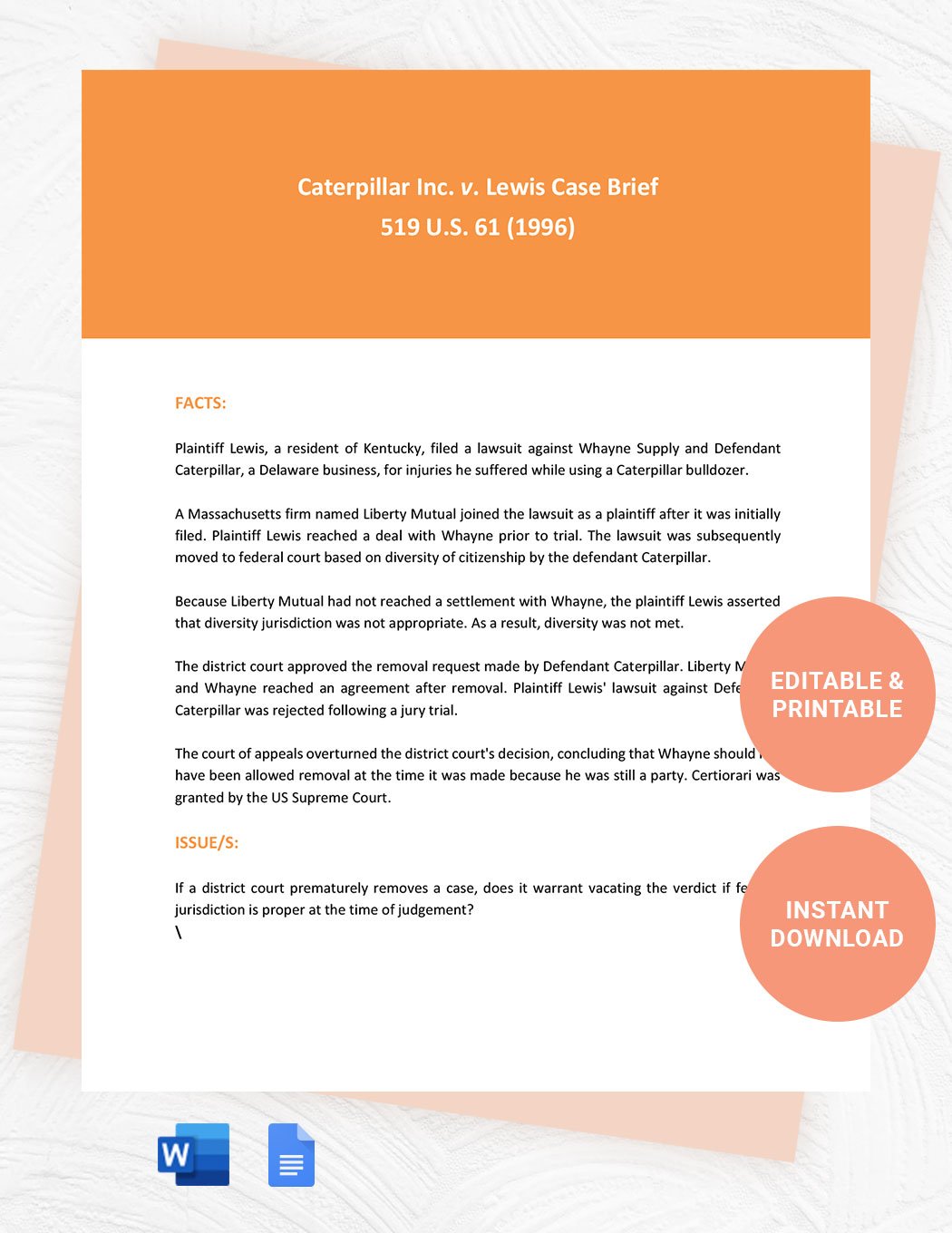 Legal Case Brief Outline Template in Word, Google Docs