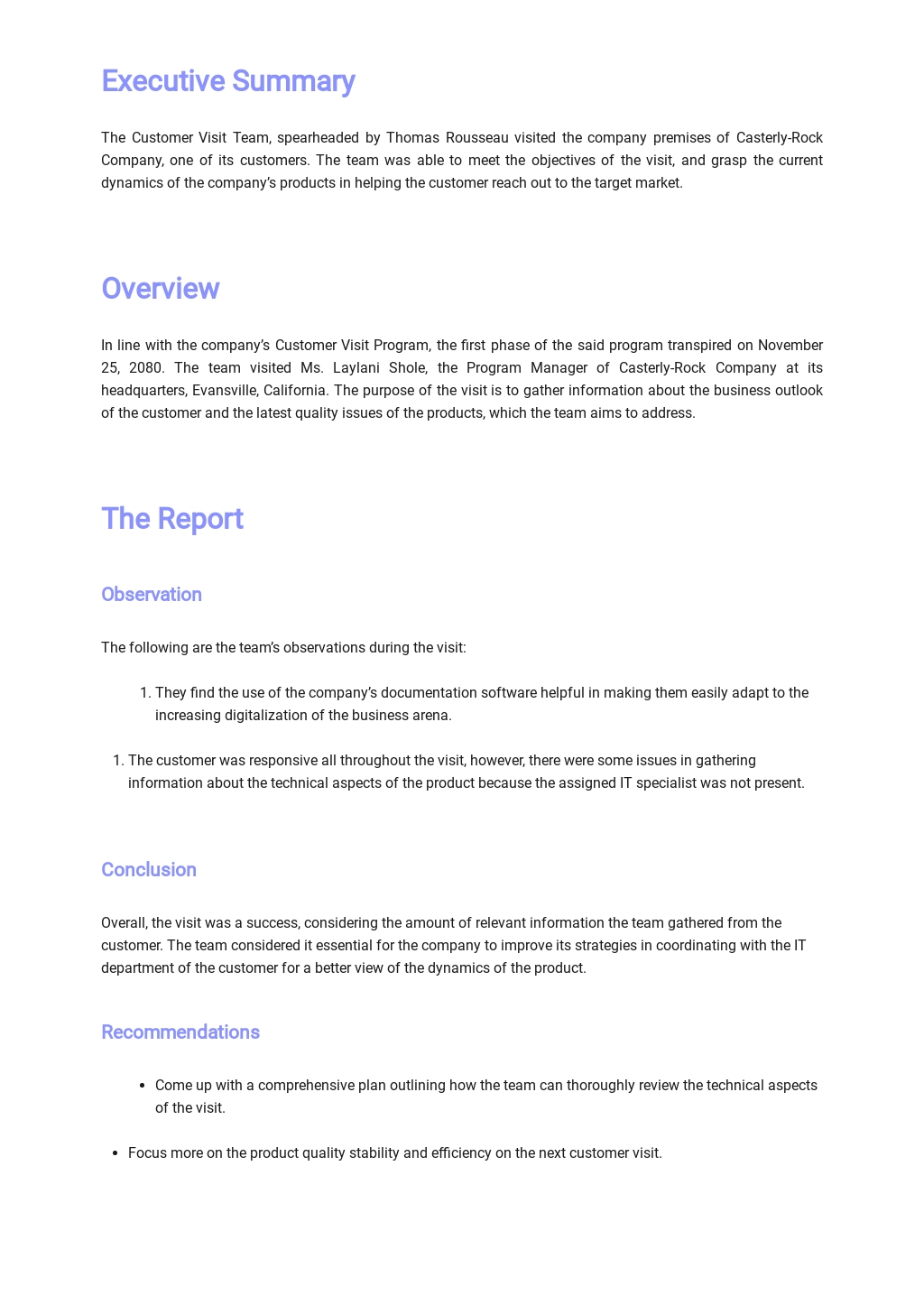 Customer Visit Report Format Templates