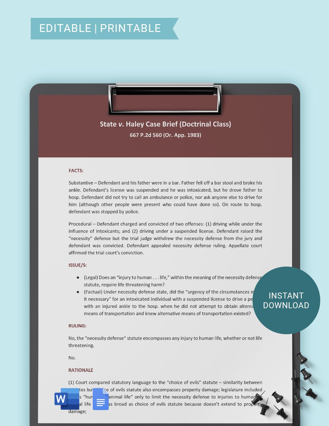 Law Student Case Brief Summary Sheet Template