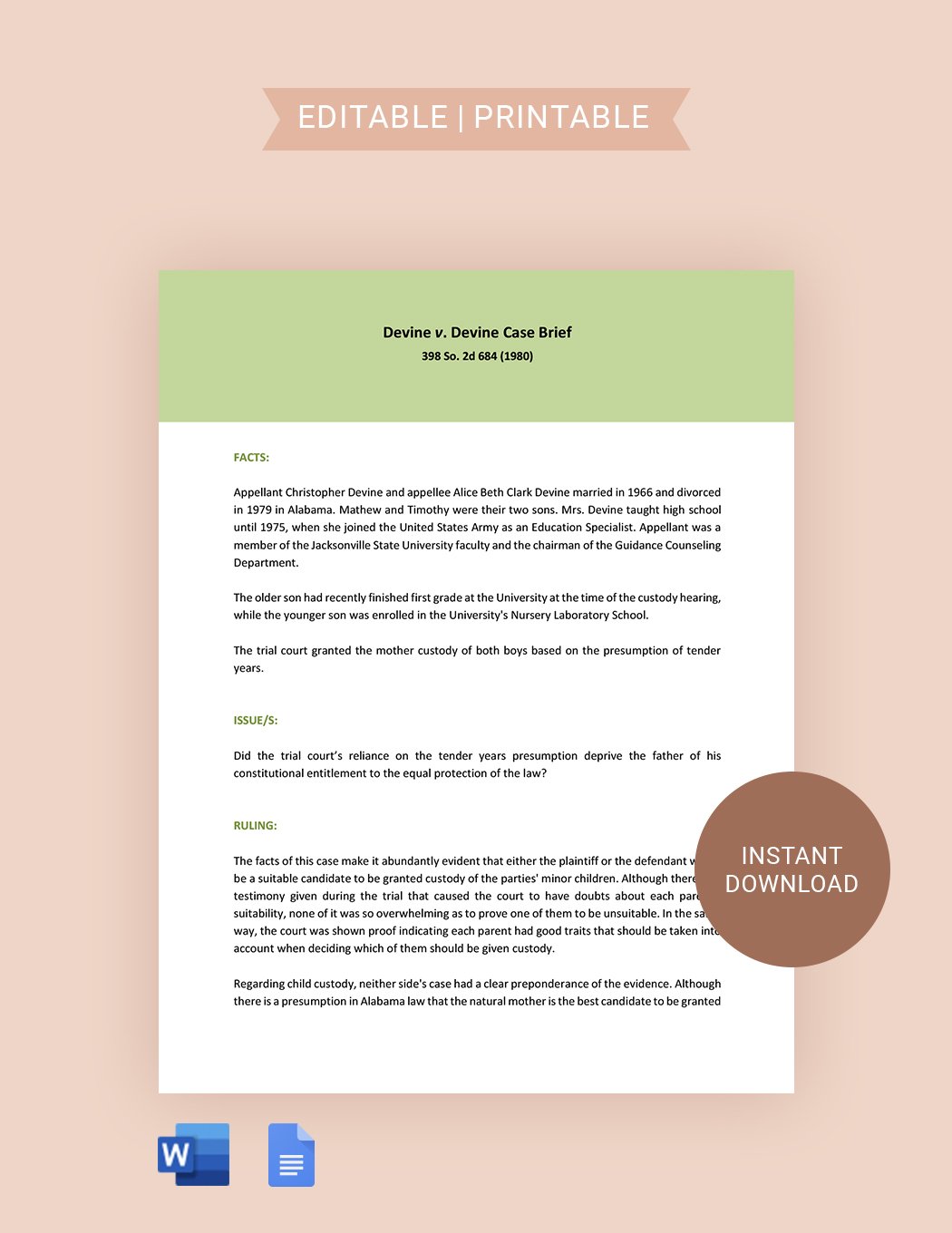 Adhd Friendly Case Brief Template in Word, Google Docs