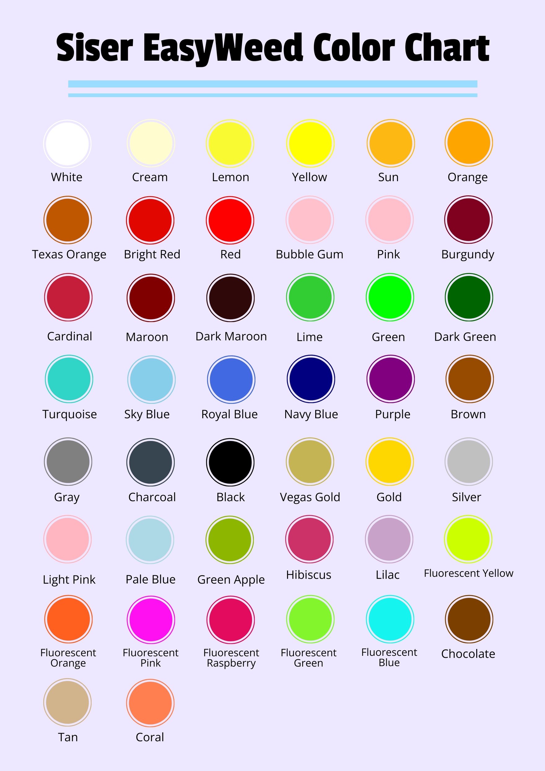 Siser EasyWeed Color Chart