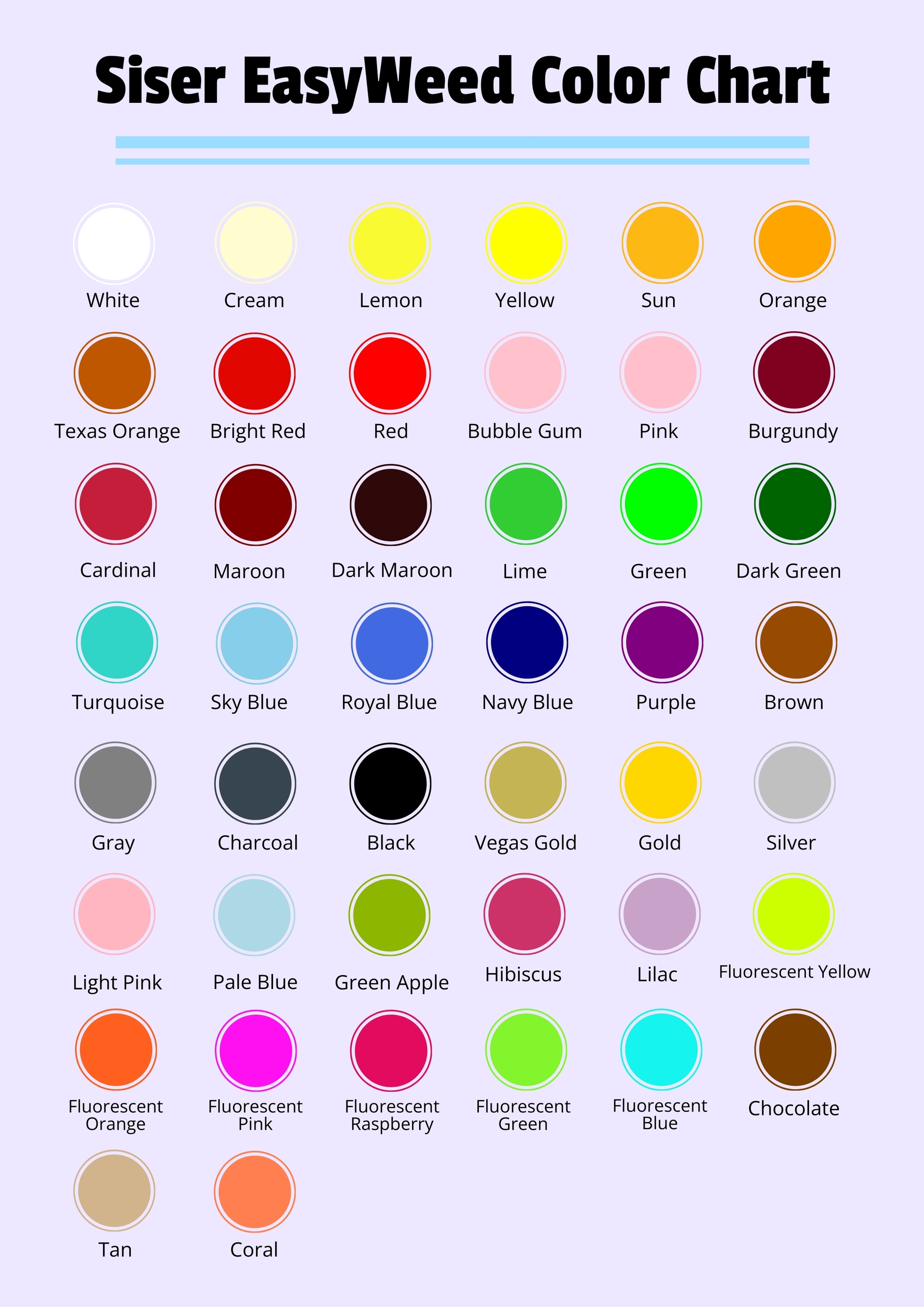 Siser EasyWeed Color Chart In Illustrator PDF Download Template