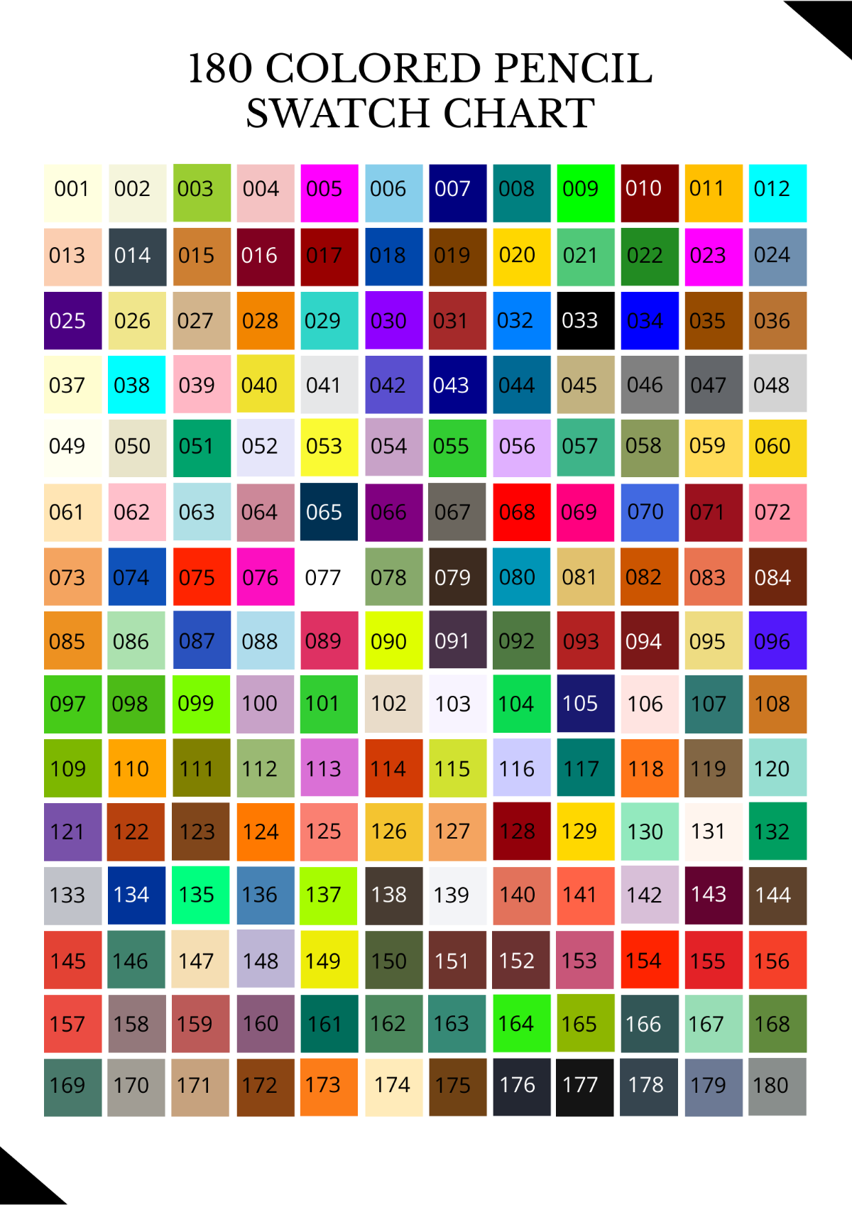 180 Colored Pencil Swatch Chart Template