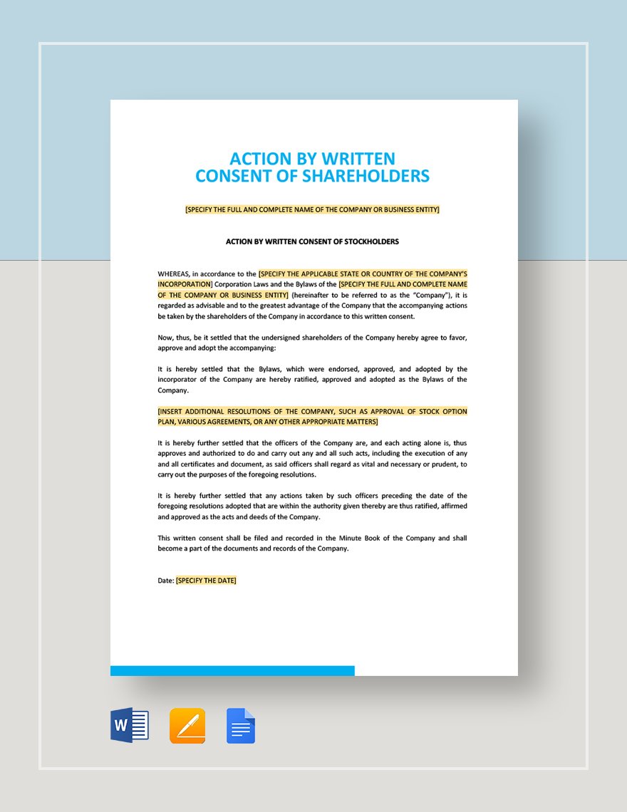 Action by Written Consent of Shareholders Template